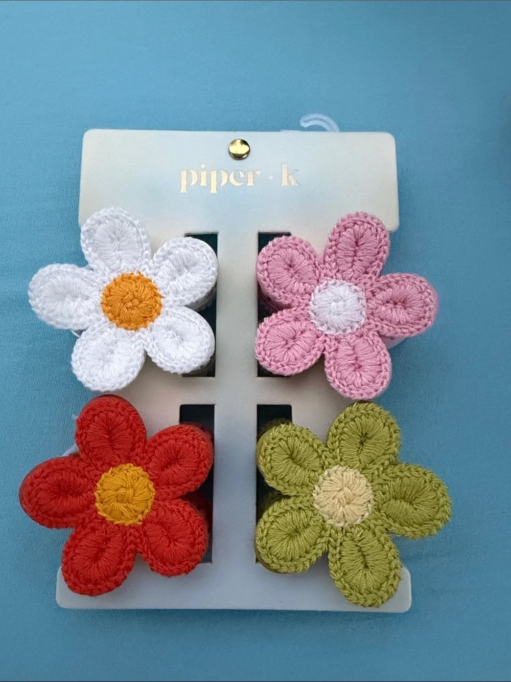 Piper K Crochet Flower Hair Clips - White, Pink, Red, Green